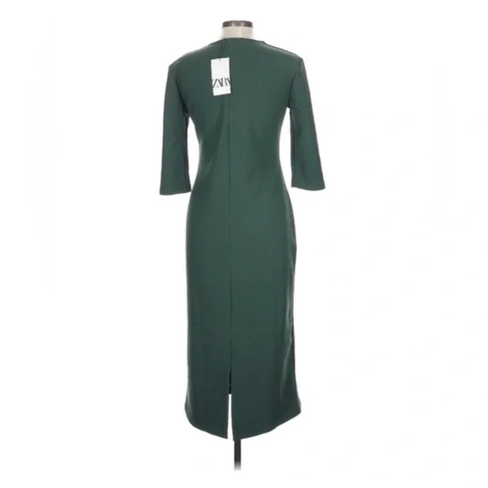 Zara V-Neck Midi Dress Forest Green S - Picture 2 of 2